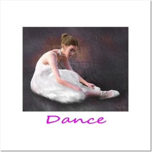 Woman girl ballerina dancer tying shoe Posters and Art